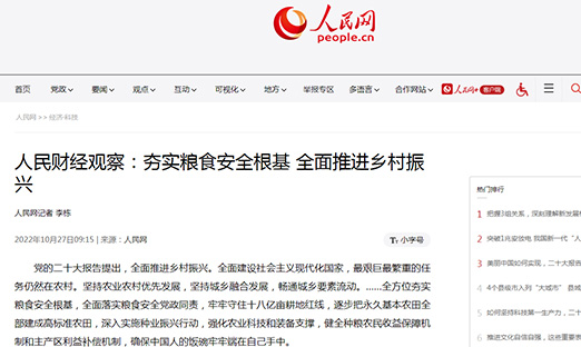 人民财经观察：夯实粮食安全根基 全面推动村落振兴